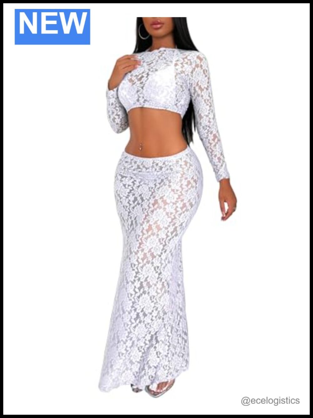 Women's Two Piece Club Outfit Mesh Top & Lace Shorts Set